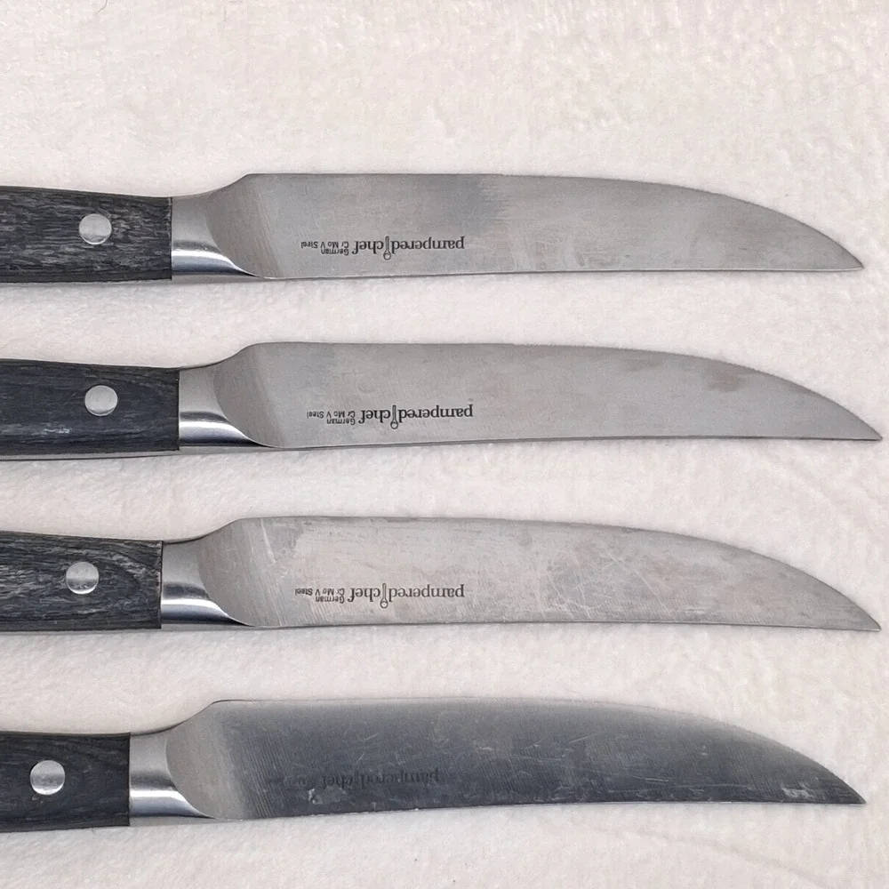 Pampered Chef (4) Steak Knives Dark Gray Handle German Steel